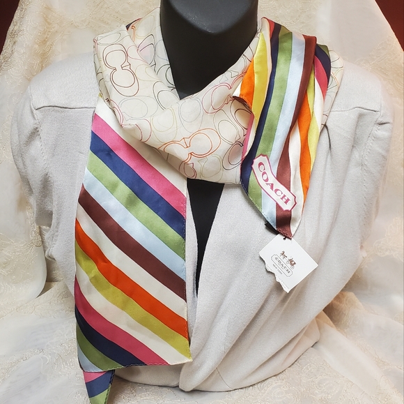 Coach Legacy Big C & Striped Silk Scarf